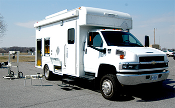 Photo of RCMD's Mobile Munitions Assessment System (MMAS) truck serving as equipment storage and weather monitoring system