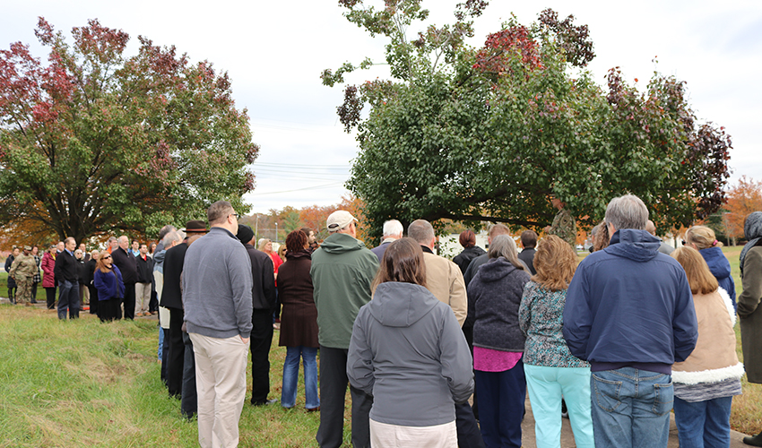 The CMA workforce gathers for a wreath ceremony on November 8 at APG McBride Parade Field.